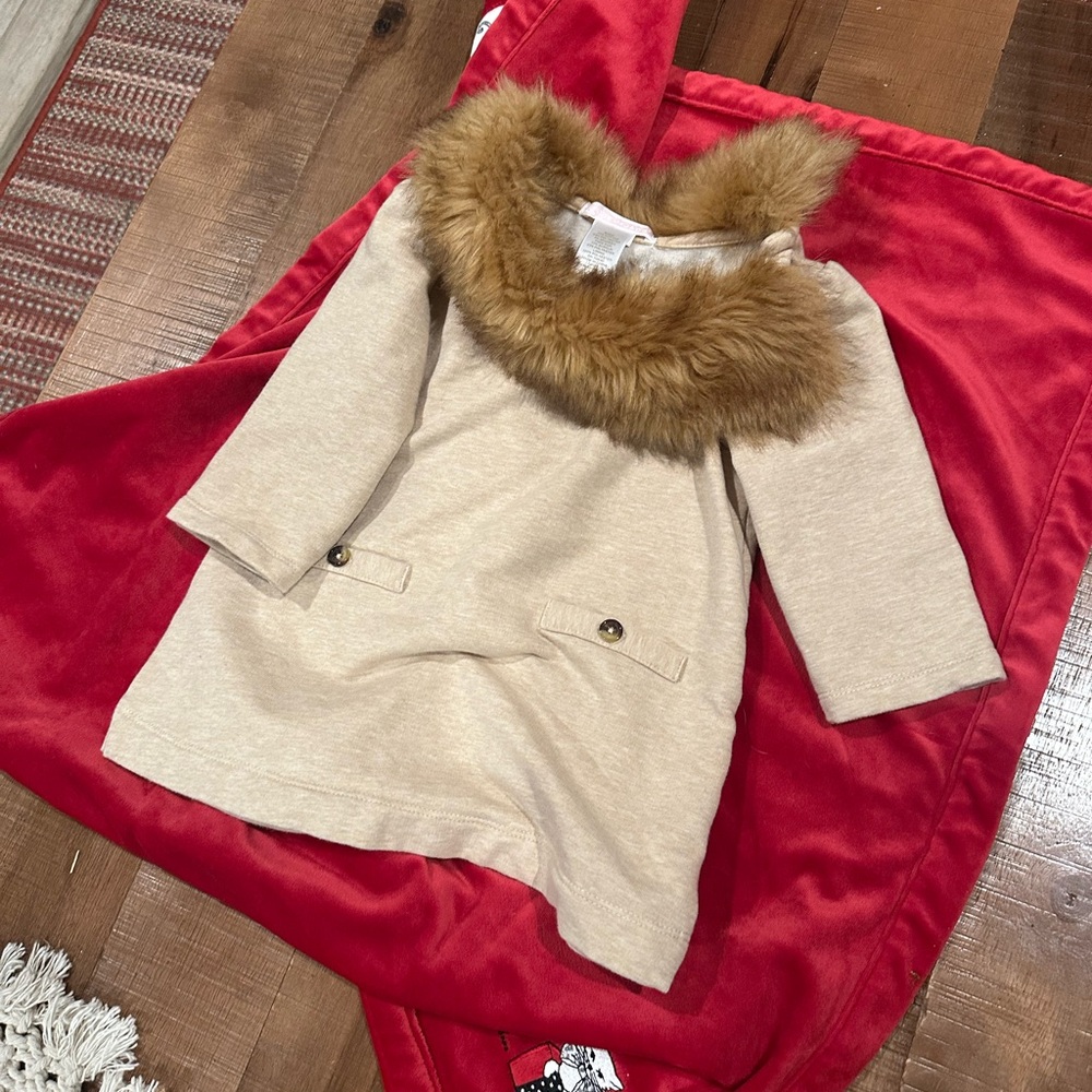 Janie and Jack Beige Coat with Faux Fur Trim